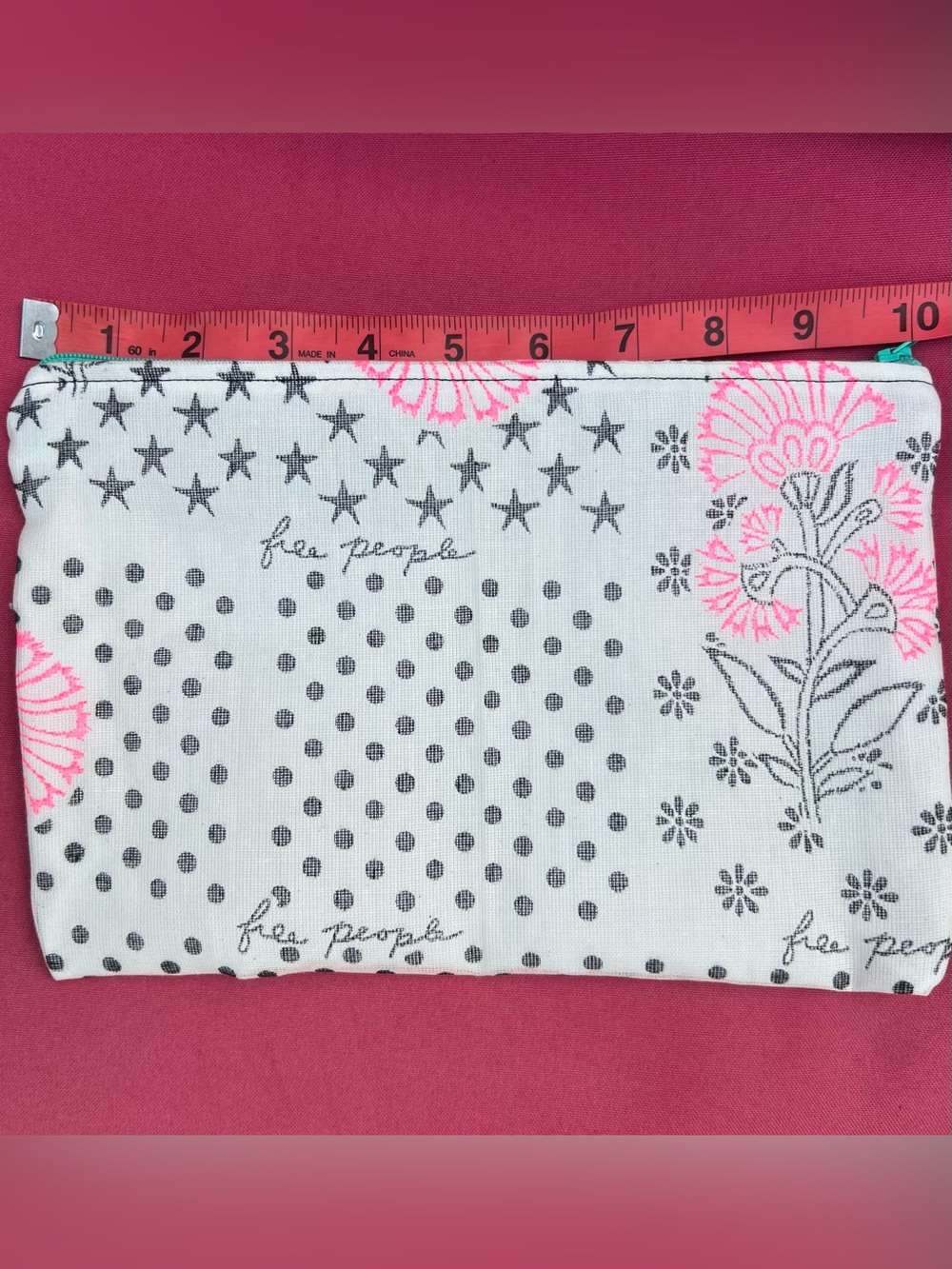 Upcycled shopping bag double lined Free People zip closure makeup bag - Picture 5 of 6
